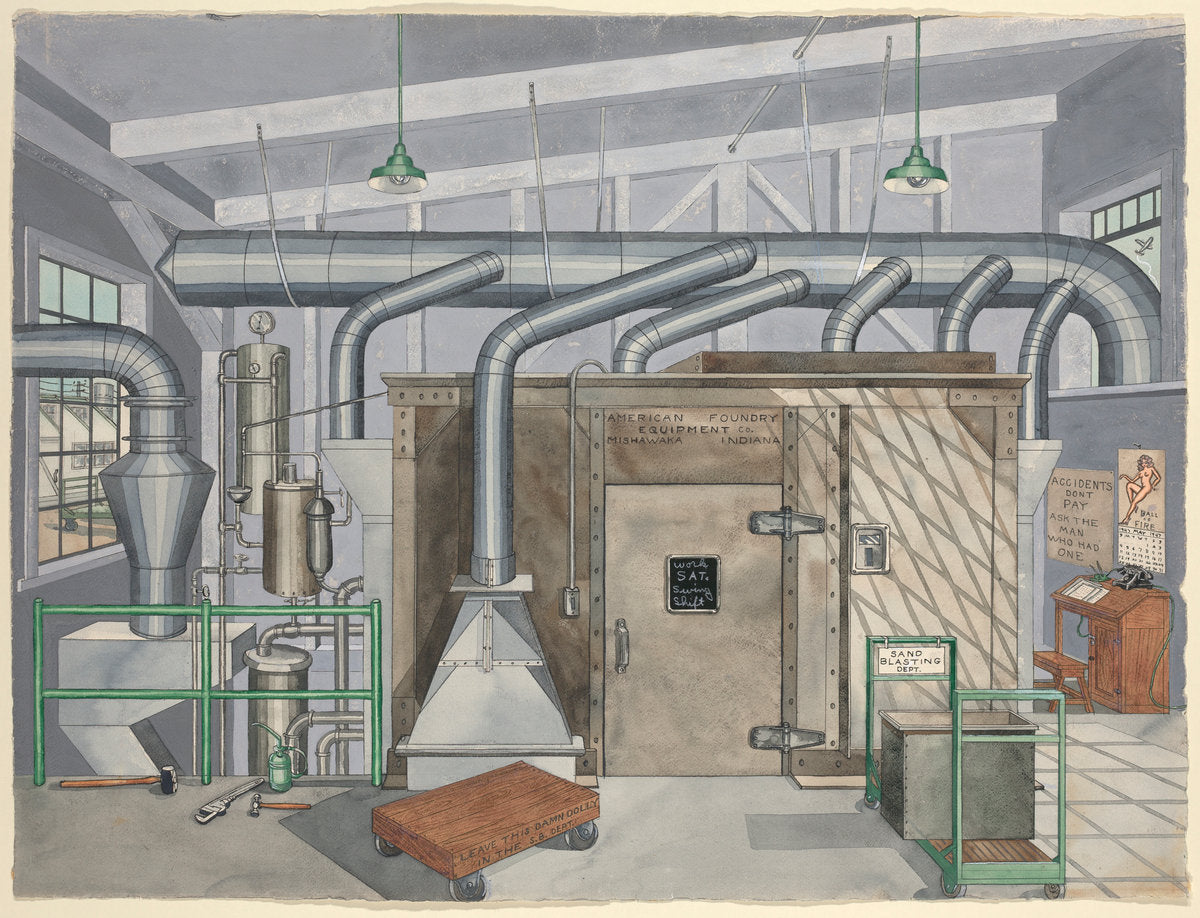 Exterior Sand Blasting Chamber, 1935 by Perkins Harnly (American, 1901 - 1986), 16X12"(A3)Poster Print