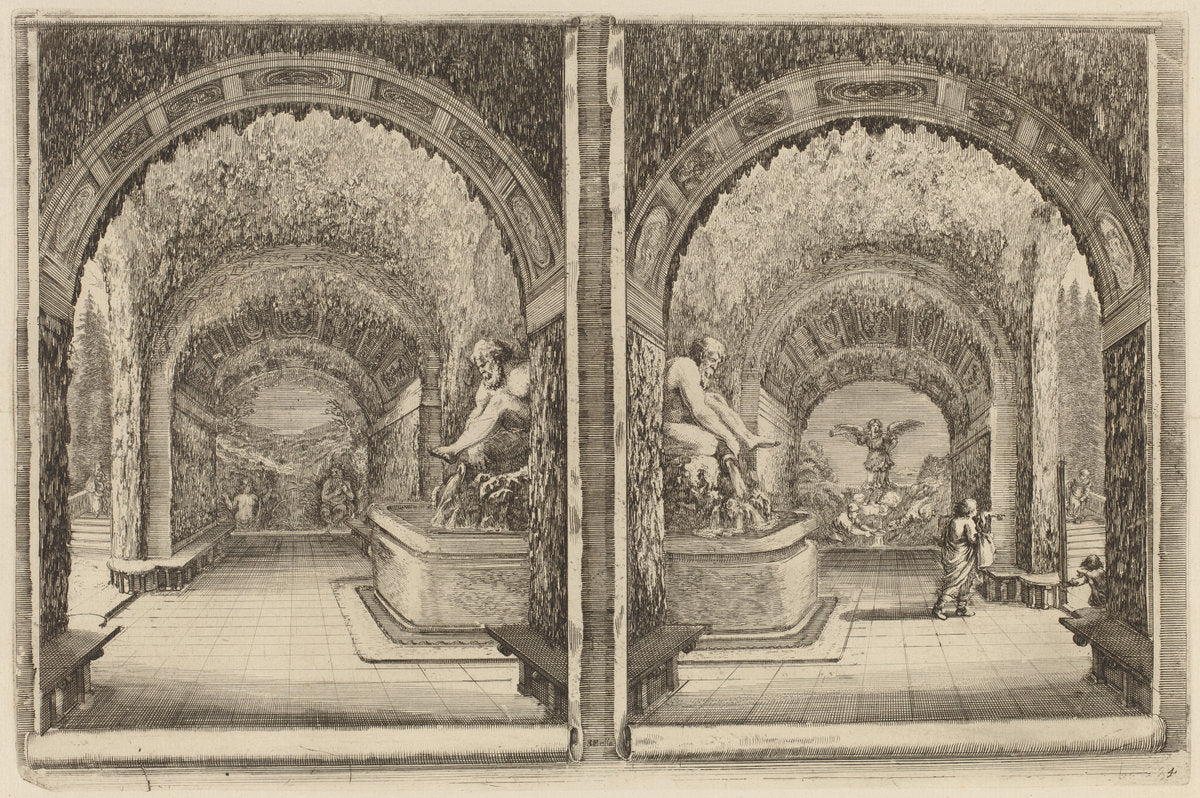 A Grotto Seen from Two Different View Points by Stefano Della Bella (Italian, 1610 - 1664), 16X12"(A3)Poster Print
