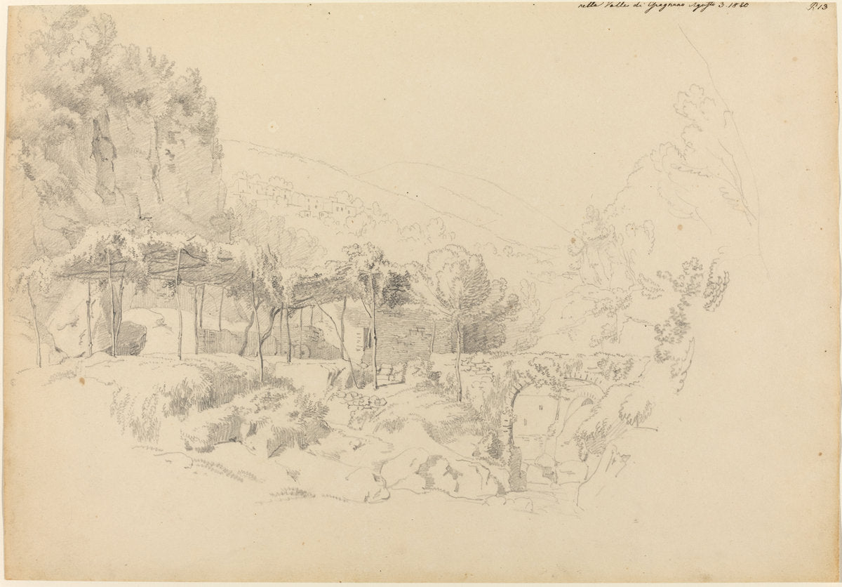 A Shady Arbor in the Valley of Gragnano by Johann Adam Klein (German, 1792 - 1875), 16X12"(A3)Poster Print