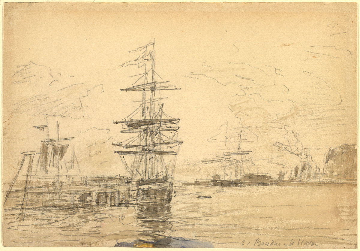 Ships in Harbor by Eugène Boudin (French, 1824 - 1898), 16X12"(A3)Poster Print