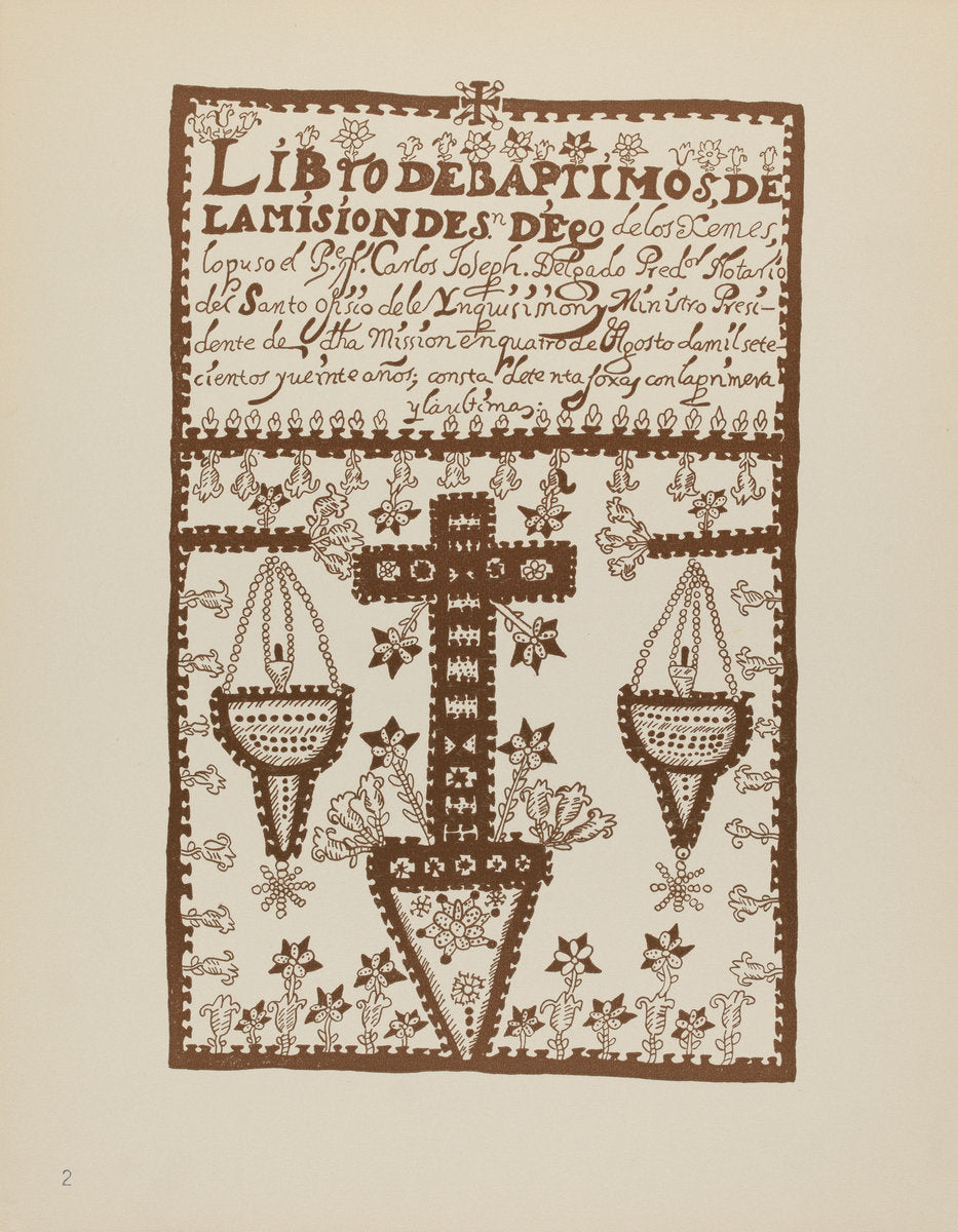 1935/1942 by American 20th Century (Plate 2: Jemez Book of Baptisms: From Portfolio "Spanish Colonial Designs of New Mexico"), 16X12"(A3)Poster Print