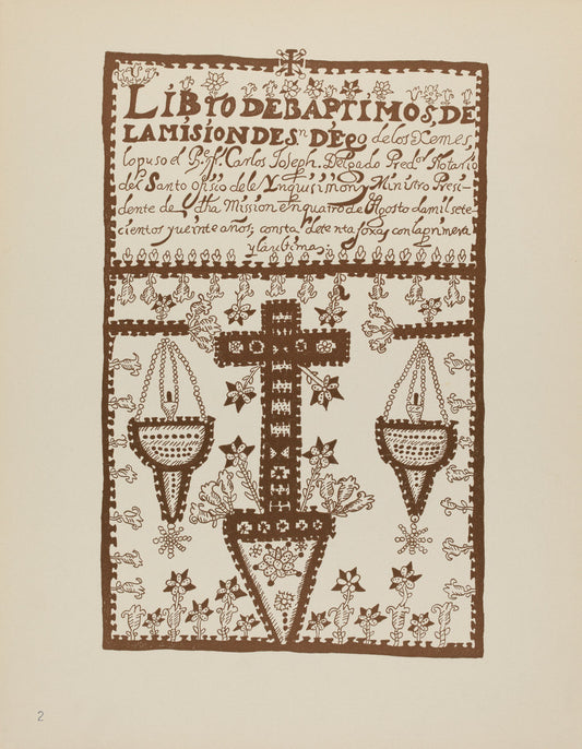 1935/1942 by American 20th Century (Plate 2: Jemez Book of Baptisms: From Portfolio "Spanish Colonial Designs of New Mexico"), 16X12"(A3)Poster Print