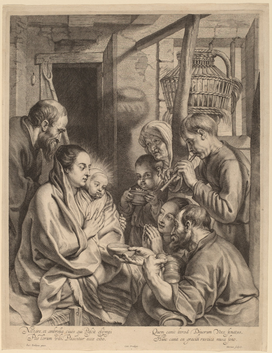 The Adoration of the Shepherds by Ignatius Cornelis Marinus after Jacob Jordaens (Flemish, 1599 - 1639), 16X12"(A3)Poster Print