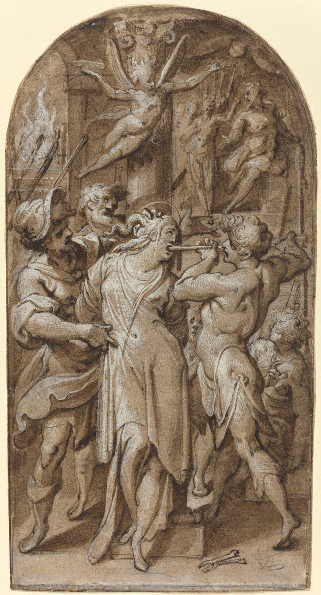 The Martyrdom of Saint Apollonia by Jacopo Zucchi (Florentine, c. 1541 - c. 1590), 16X12"(A3)Poster Print