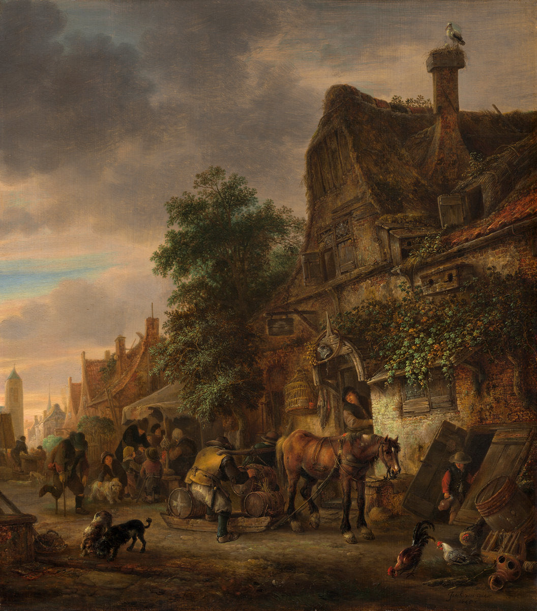 Workmen before an Inn by Isack van Ostade (Dutch, 1621 - 1649), 16X12"(A3)Poster Print