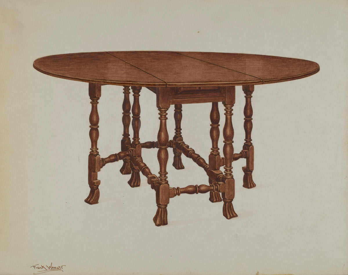 Gate-legged Table by Frank Wenger (American, active c. 1935), 16X12"(A3)Poster Print