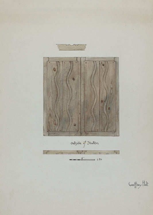 Original Wooden Shutters from Monastery by Geoffrey Holt (American, active c. 1935), 16X12"(A3)Poster Print