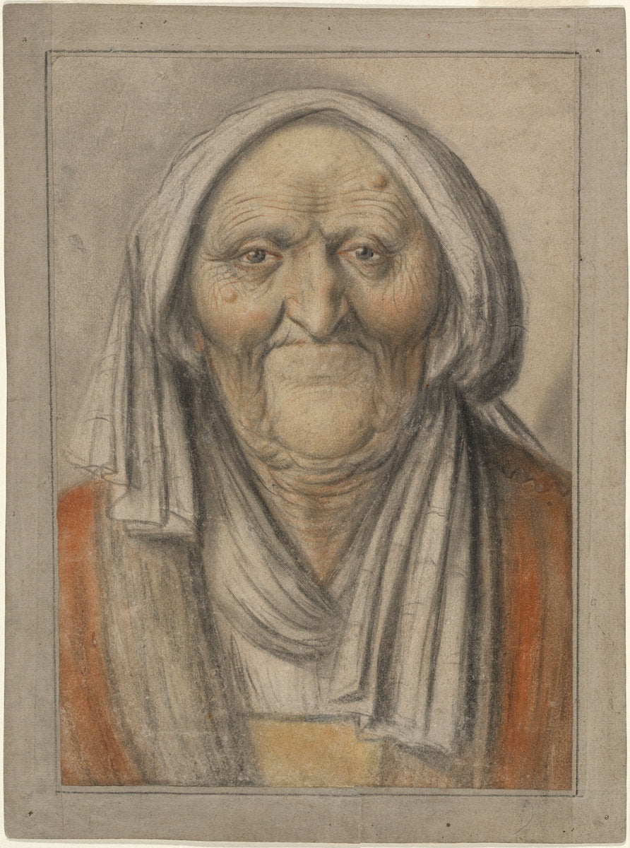 Bust of an Old Woman Wearing a Head Scarf by Lagneau (French, active first half 17th century), 16X12"(A3)Poster Print