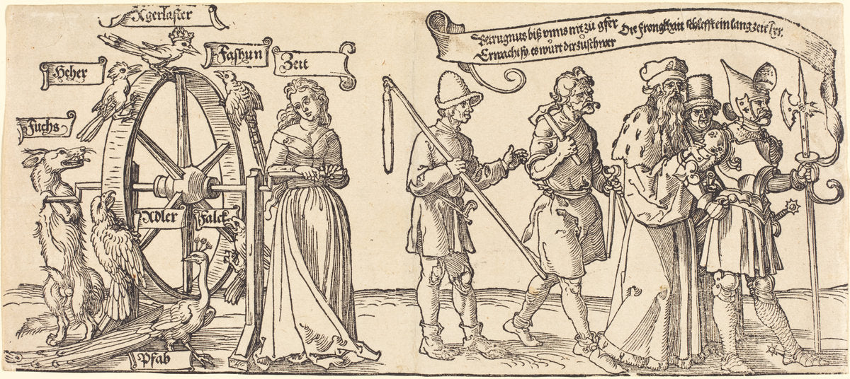 Time and a Fox Turning the Wheel of Fortune with People of all Ranks to the Right by Albrecht Dürer (German, 1471 - 1528), 16X12"(A3)Poster Print