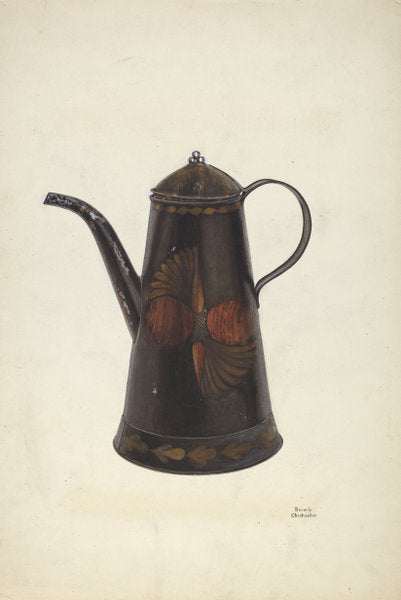 Toleware Tin Teapot by Beverly Chichester (American, active c. 1935), 16X12"(A3)Poster Print
