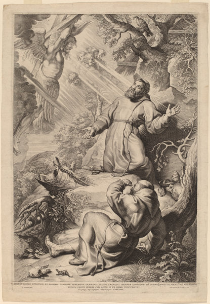 Saint Francis Receiving the Stigmata by Lucas Emil Vorsterman after Sir Peter Paul Rubens (Flemish, 1595 - 1675), 16X12"(A3)Poster Print