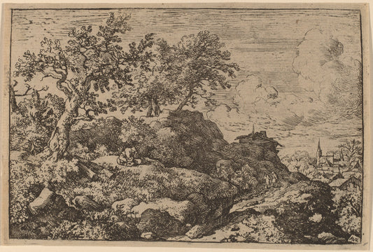 Two Peasants Seated on a Hill by Allart van Everdingen (Dutch, 1621 - 1675), 16X12"(A3)Poster Print