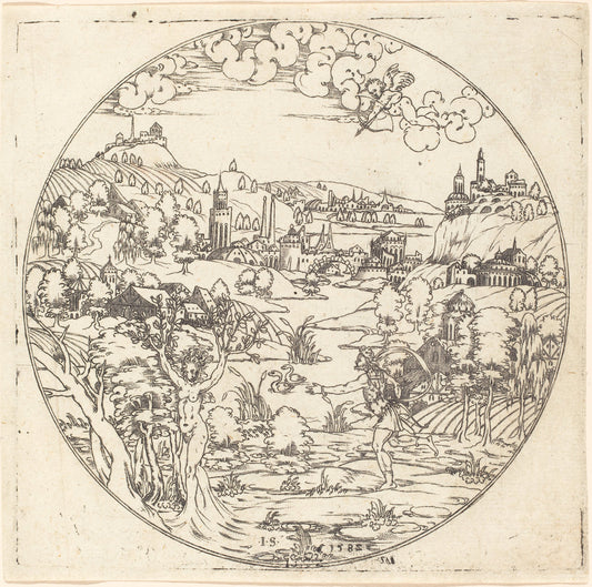 Apollo and Daphne by Master IS. (German, active c. 1581/1590), 16X12"(A3)Poster Print