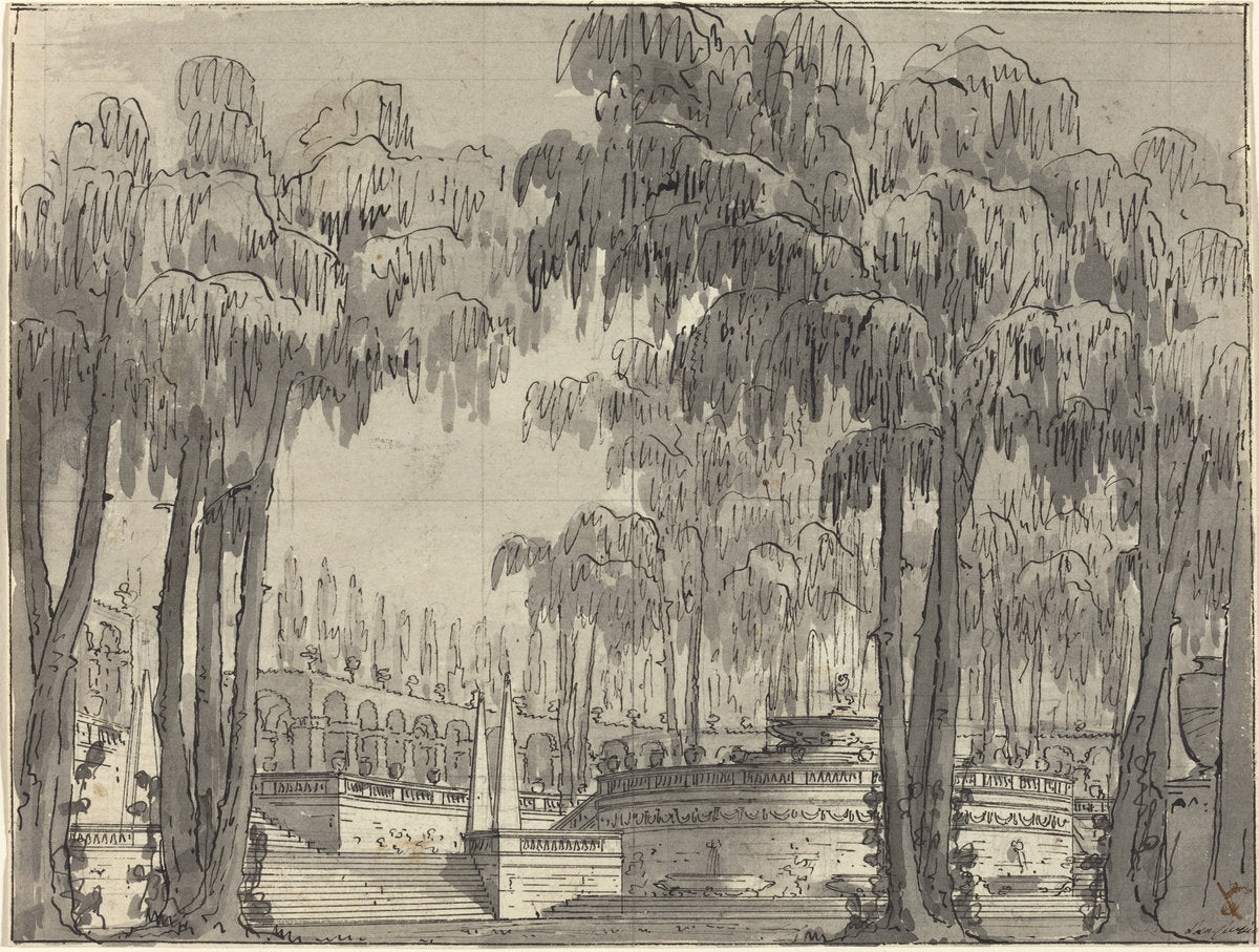 A Palatial Garden with Circular Terraces by Alessandro Sanquirico (Italian, 1780 - 1849), 16X12"(A3)Poster Print