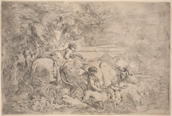 Shepherds Following Their Flock by Giovanni Benedetto Castiglione (Italian, 1609  - 1664), 16X12"(A3)Poster Print