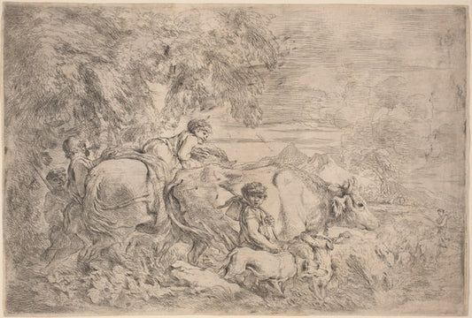 Shepherds Following Their Flock by Giovanni Benedetto Castiglione (Italian, 1609  - 1664), 16X12"(A3)Poster Print