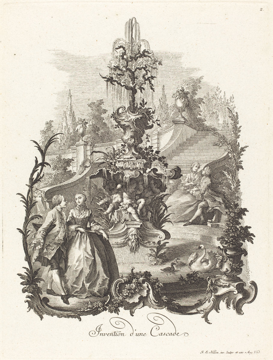 Invention d'une Cascade (Design for a Cascade) by Johann Esaias Nilson (German, 1721 - 1788), 16X12"(A3)Poster Print