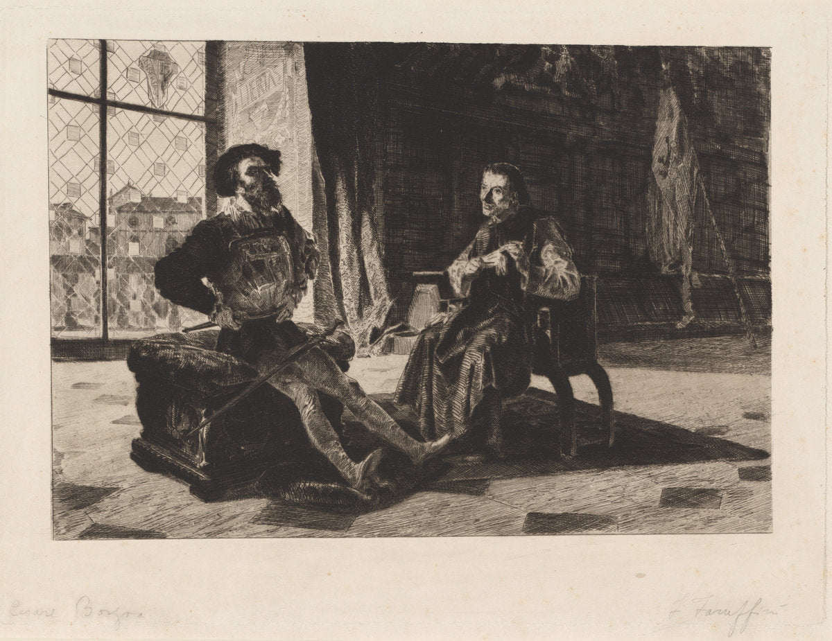Cesare Borgia and Machiavelli by Federico Faruffini (Italian, 1833 - 1869), 16X12"(A3)Poster Print