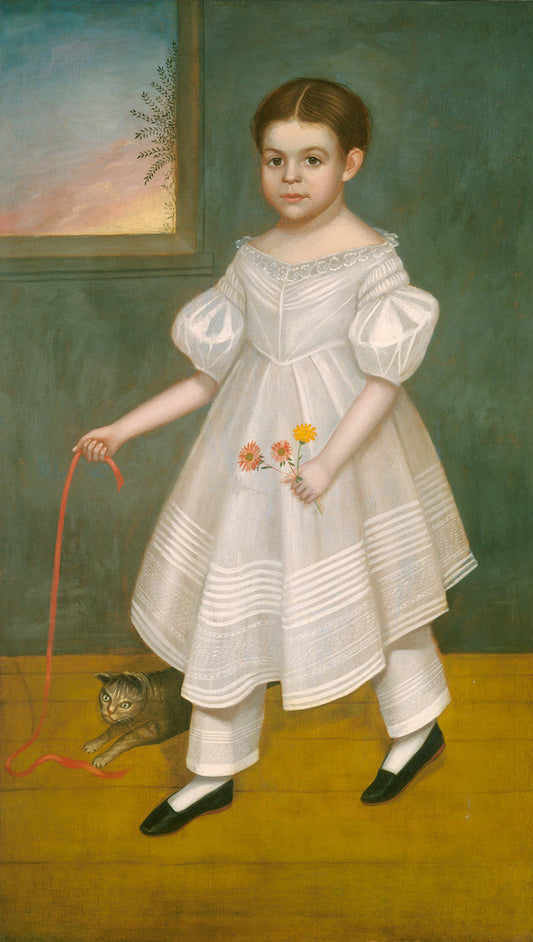 Girl with Kitten by Joseph Goodhue Chandler (American, 1813 - 1884), 16X12"(A3)Poster Print