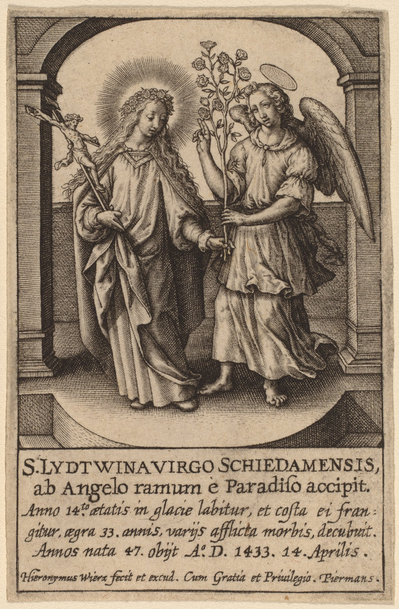 S. Lydtwina Virgo Schiedamensis ... by Hieronymus Wierix (Flemish, c. 1553 - 1619), 16X12"(A3)Poster Print