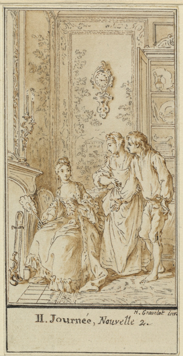 Second Day, Second Story: Rinaldo d'Asti and the Widow by Hubert François Gravelot (French, 1699 - 1773), 16X12"(A3)Poster Print