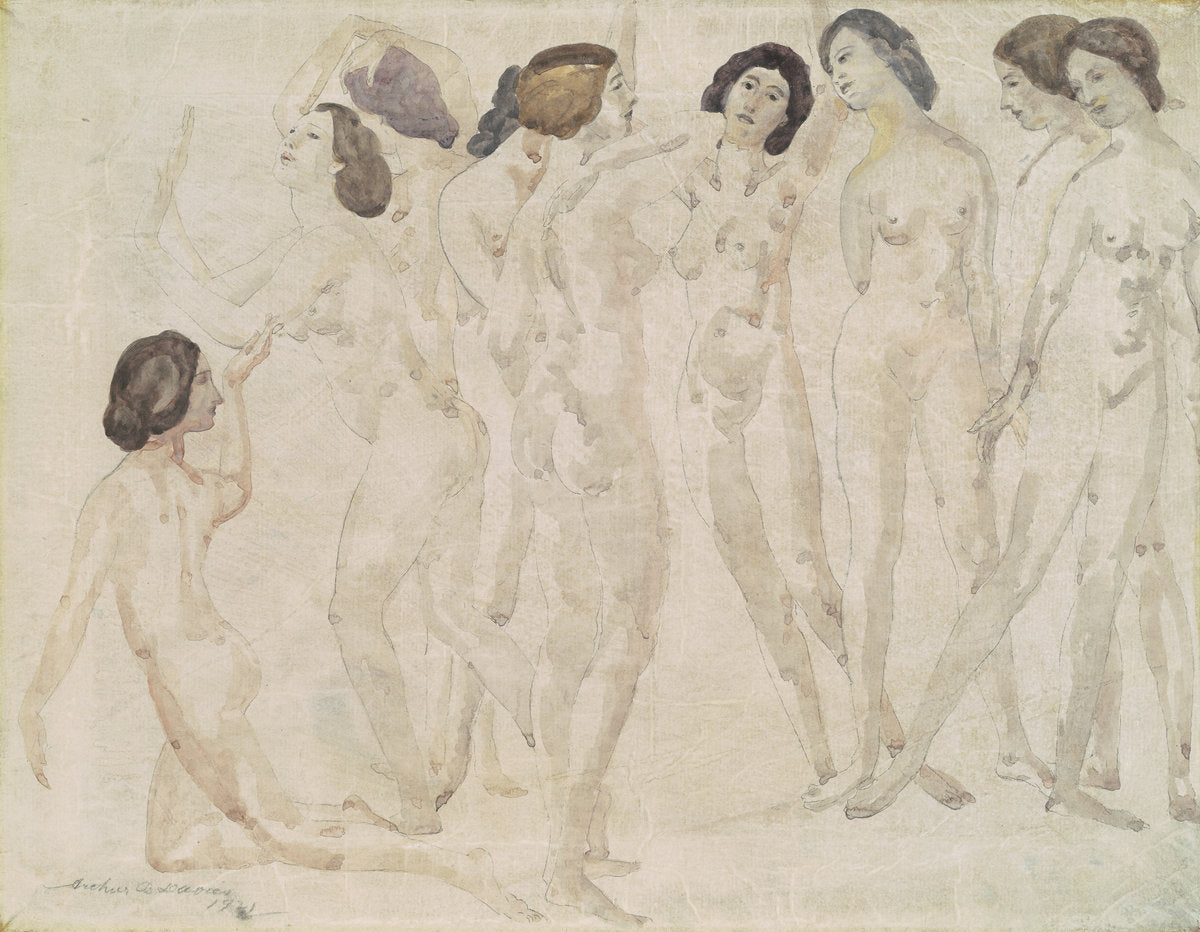 Nine Figures by Arthur B. Davies (American, 1862 - 1928), 16X12"(A3)Poster Print