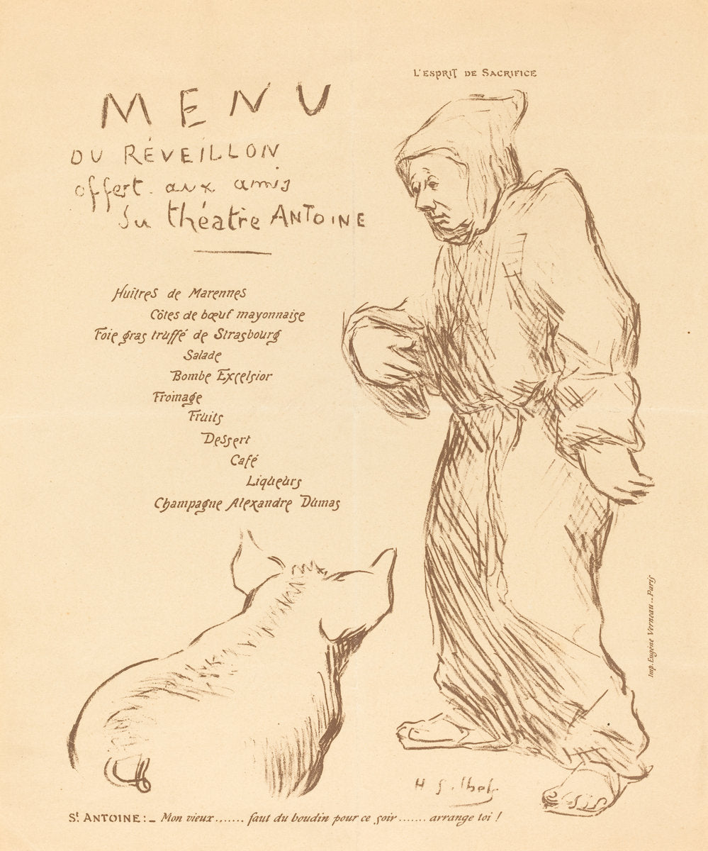 Menu du réveillon offert aux amis du Théâtre Antoine by Henri-Gabriel Ibels (French, 1867 - 1936), 16X12"(A3)Poster Print