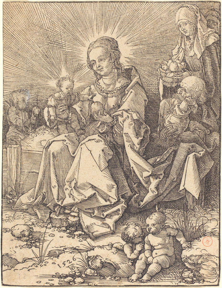 The Holy Family on a Grassy Bench by Albrecht Dürer (German, 1471 - 1528), 16X12"(A3)Poster Print