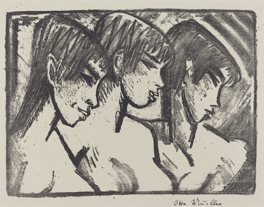 Three Girls in Profile (Drei Madchen im Profile) by Otto Müller (German, 1874 - 1930), 16X12"(A3)Poster Print