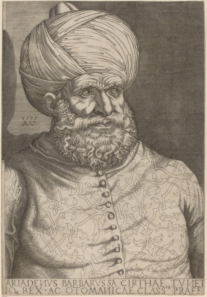Barbarossa, Khair-ed-Din by Agostino dei Musi (Italian, c. 1490 - 1536 or after), 16X12"(A3)Poster Print