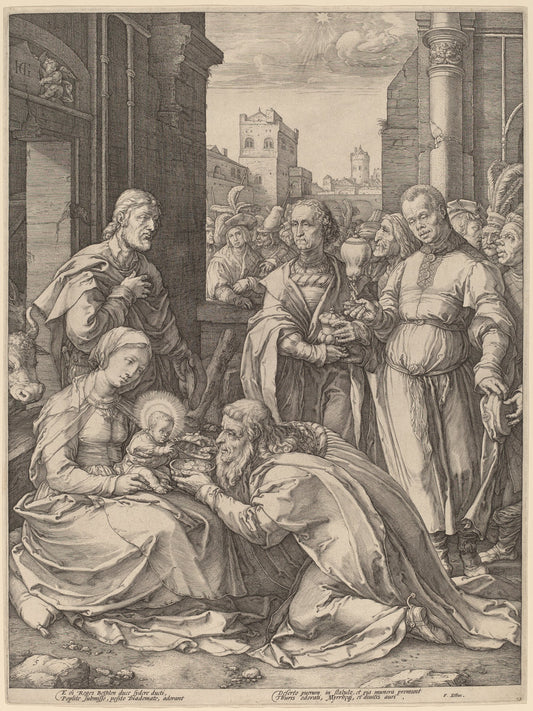 Adoration of the Magi by Hendrik Goltzius in the style of Lucas van Leyden (Dutch, 1558 - 1617), 16X12"(A3)Poster Print