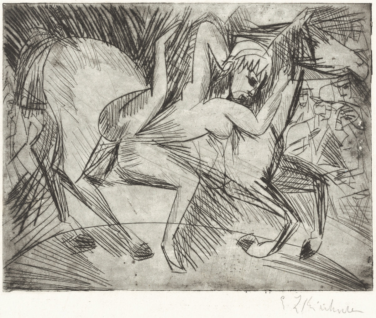 Acrobat on a Horse (Voltigeuse zu Pferd) by Ernst Ludwig Kirchner (German, 1880 - 1938), 16X12"(A3)Poster Print