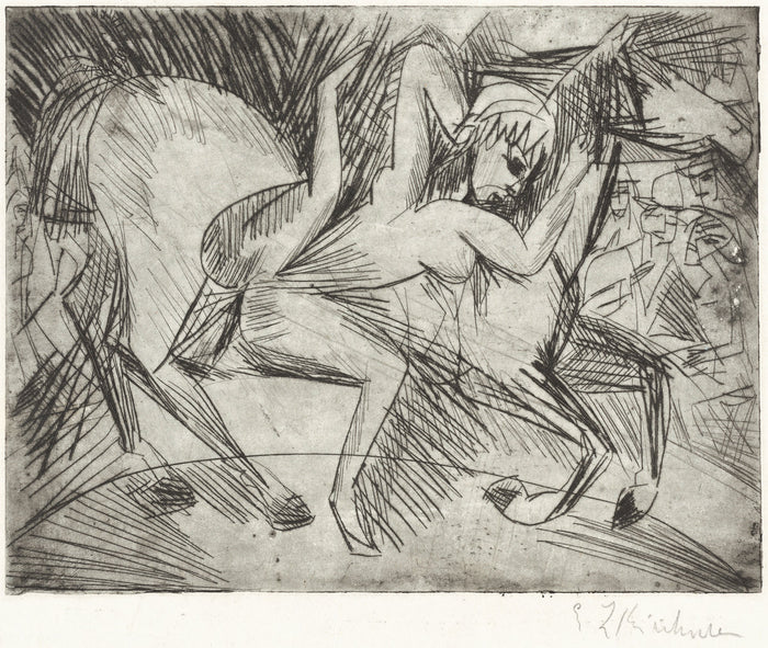 Acrobat on a Horse (Voltigeuse zu Pferd) by Ernst Ludwig Kirchner (German, 1880 - 1938), 16X12