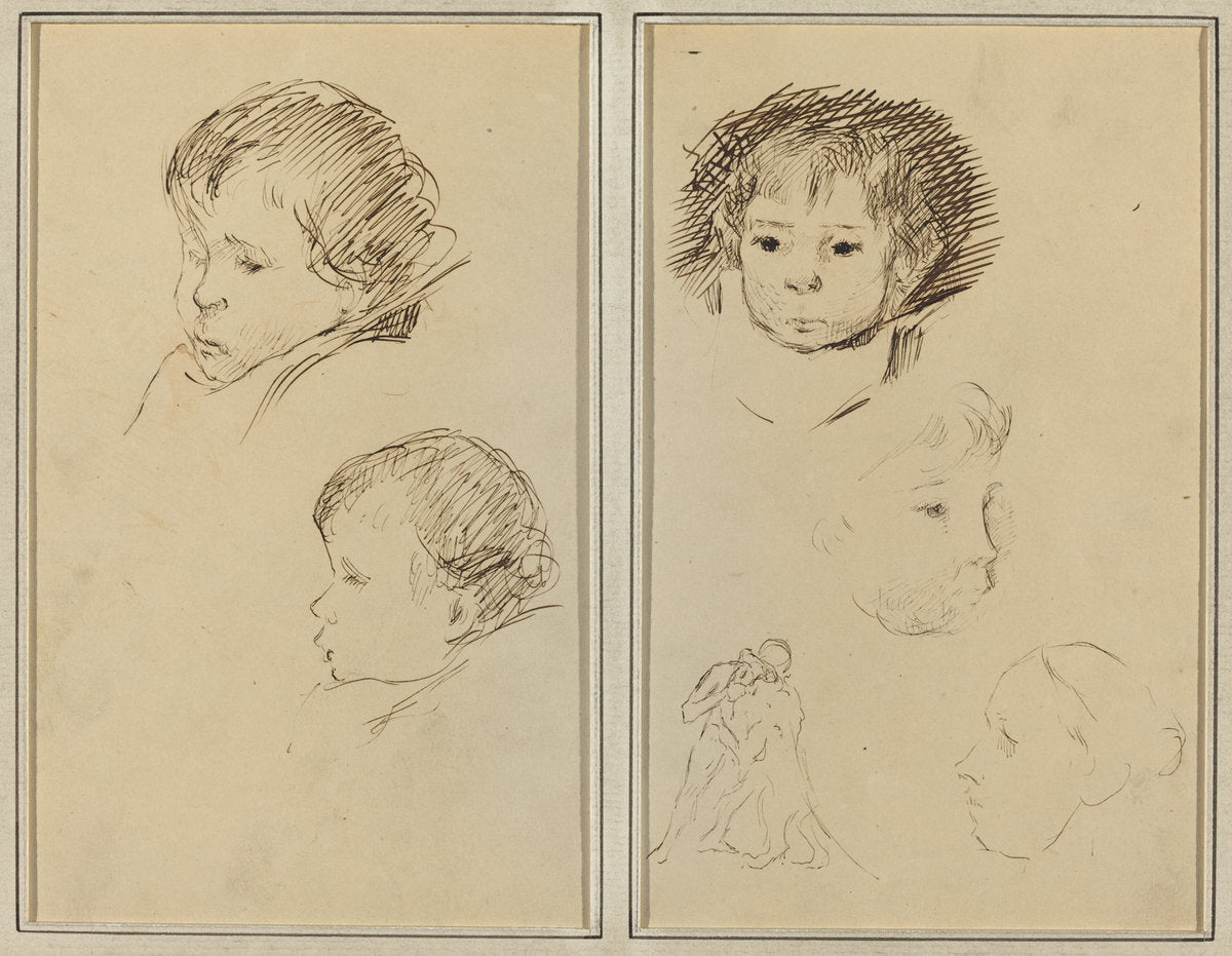 Five Studies of Heads; A Boy in Profile with Studies of Hands and Feet [verso] by Paul Gauguin (French, 1848 - 1903), 16X12"(A3)Poster Print