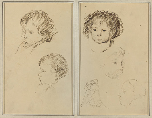 Five Studies of Heads; A Boy in Profile with Studies of Hands and Feet [verso] by Paul Gauguin (French, 1848 - 1903), 16X12"(A3)Poster Print