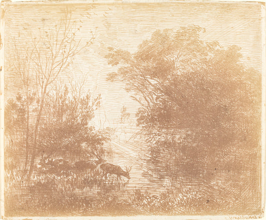 Deer (Les Cerfs) by Charles-François Daubigny (French, 1817 - 1878), 16X12"(A3)Poster Print