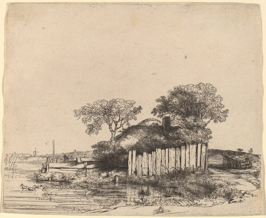Cottage with a White Paling by Rembrandt van Rijn (Dutch, 1606 - 1669), 16X12"(A3)Poster Print