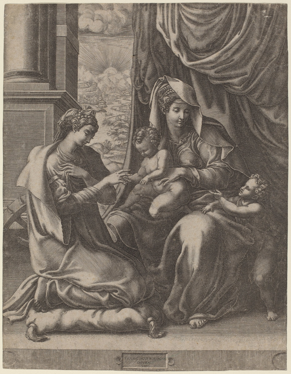 The Mystic Marriage of Saint Catherine by Giorgio Ghisi after Francesco Primaticcio (Italian, 1520 - 1582), 16X12"(A3)Poster Print