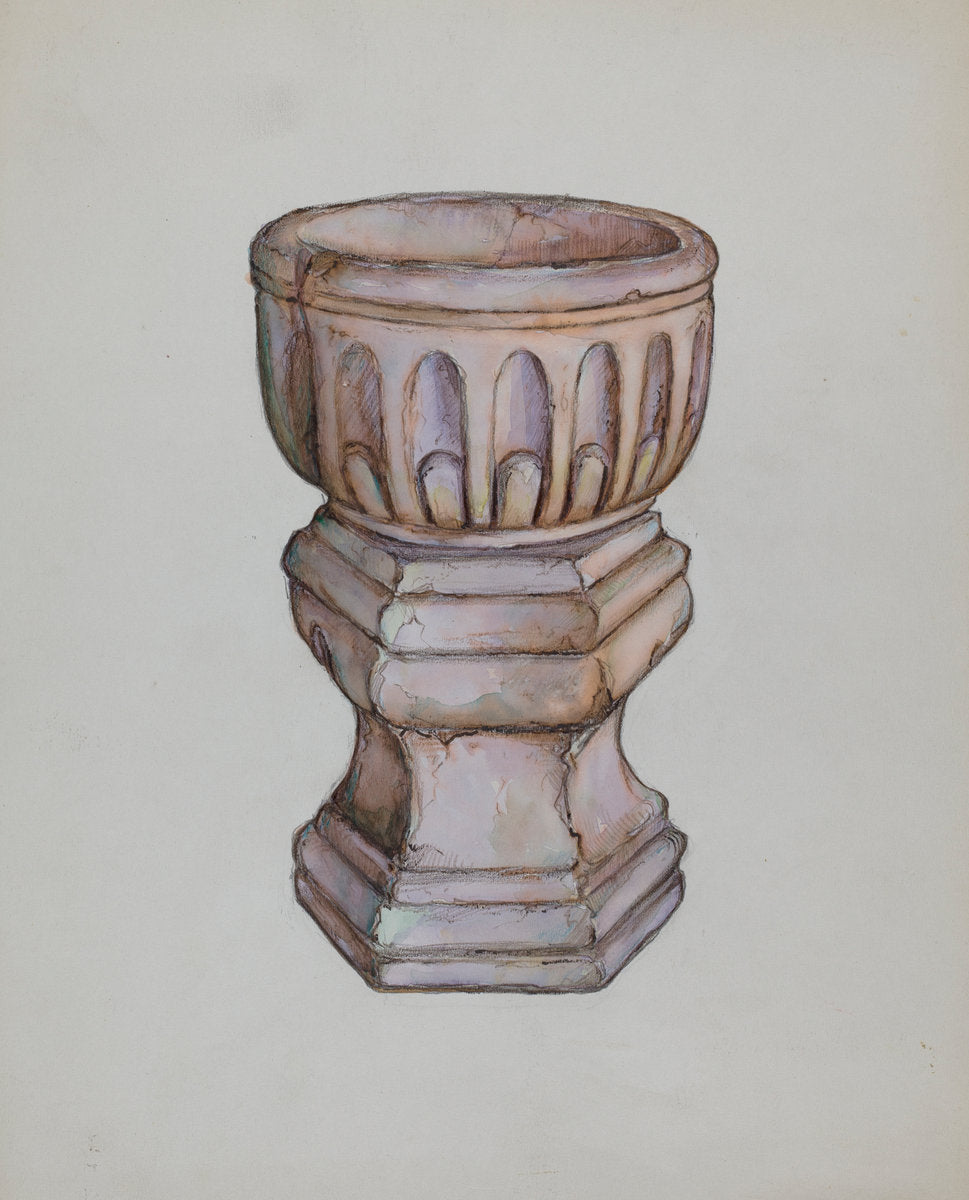 Stone Baptismal Font by George Seideneck (American, active c. 1935), 16X12"(A3)Poster Print