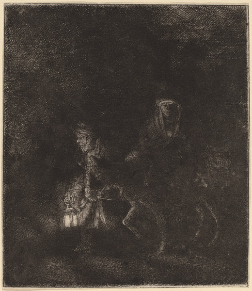 The Flight into Egypt: a Night Piece by Rembrandt van Rijn (Dutch, 1606 - 1669), 16X12"(A3)Poster Print