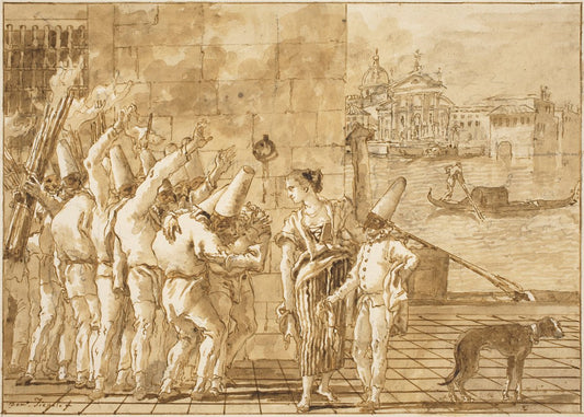 Punchinello's Farewell to Venice by Giovanni Domenico Tiepolo (Venetian, 1727 - 1804), 16X12"(A3)Poster Print
