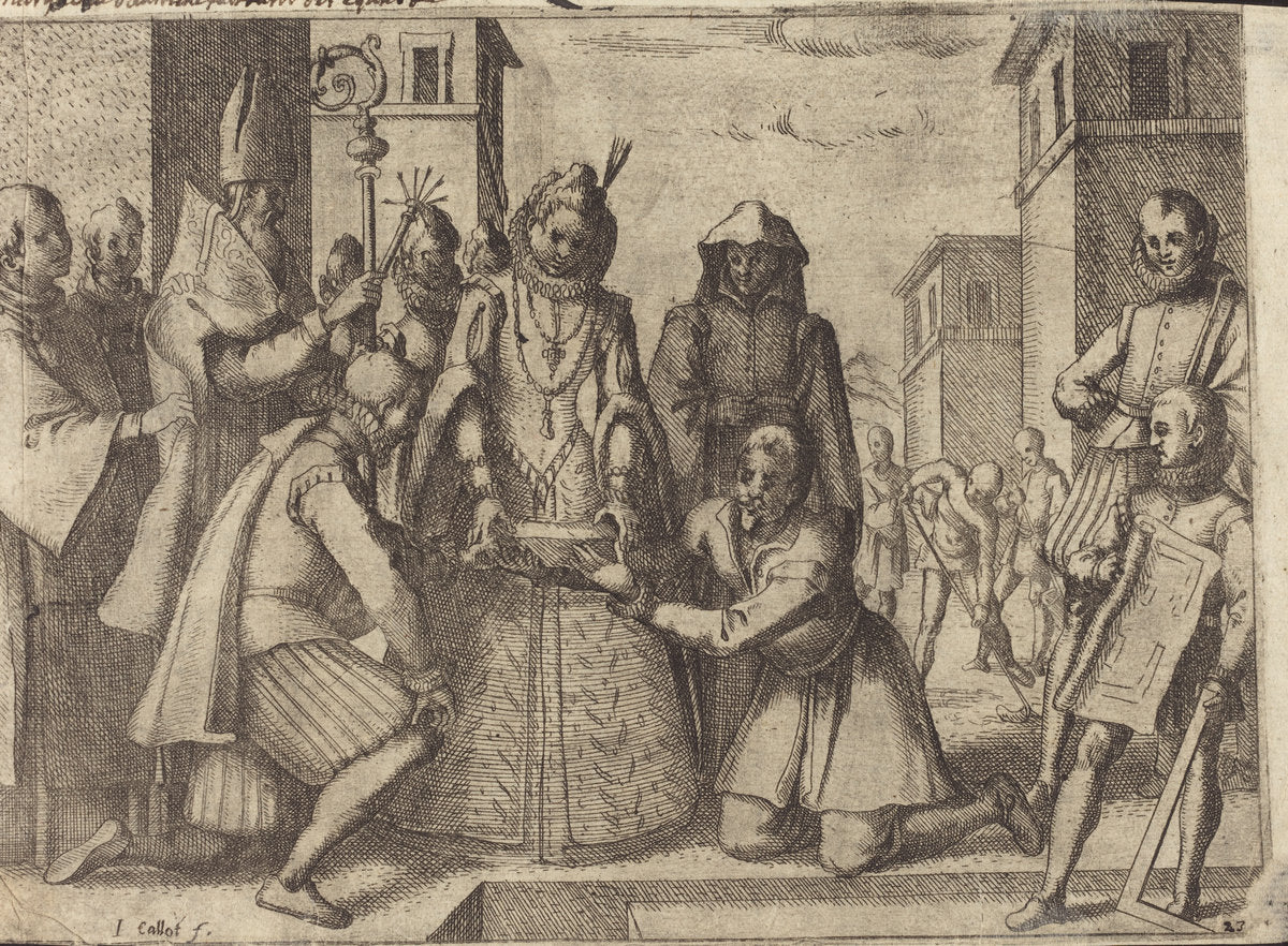 The Queen Laying the First Stone for the Church of the Poor Clares in Spain [verso] by Jacques Callot (French, 1592 - 1635), 16X12"(A3)Poster Print