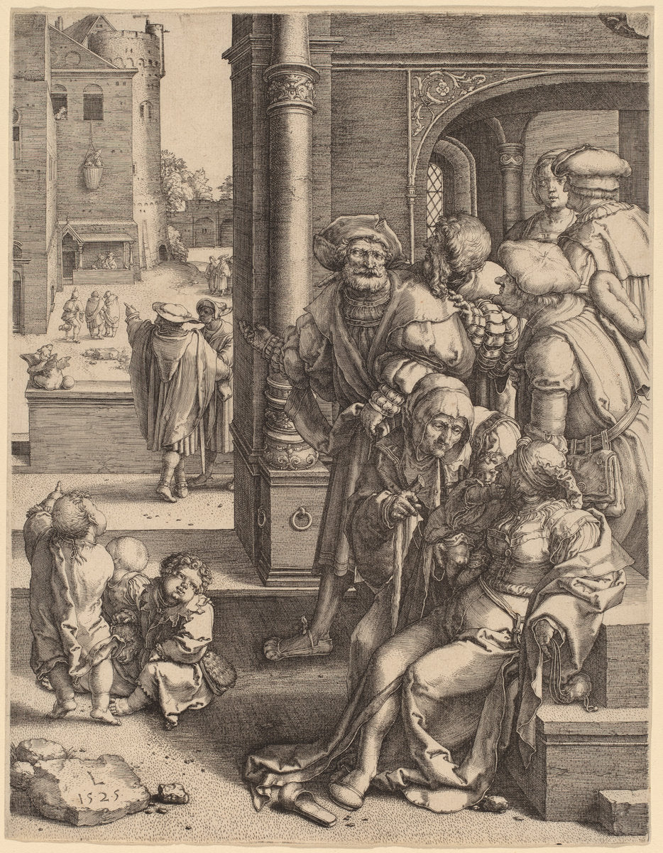 The Poet Virgil Suspended in a Basket by Lucas van Leyden (Netherlandish, 1489/1494 - 1533), 16X12"(A3)Poster Print