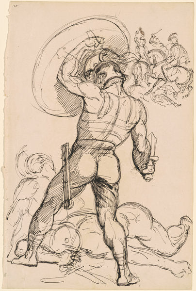 An Ancient Roman Warrior in Battle by Hippolyte Lalaisse (French, 1810 - 1884), 16X12"(A3)Poster Print