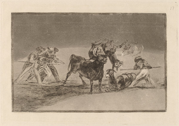 Palenque de los moros hecho con burros para defenderse del toro embolado (The Moors Use Donkeys as a Barrier to Defend Themselves against the Bull Whose Horns have been Tipped with Balls) by Francisco de Goya (Spanish, 1746 - 1828), 16X12"(A3)Poster Print