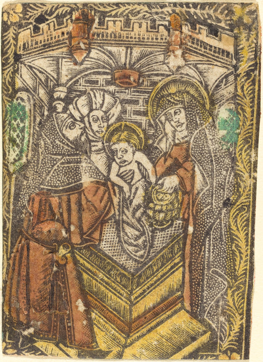 1460/1480 by Workshop of Master of the Borders with the Four Fathers of the Church (The Presentation in the Temple), 16X12"(A3)Poster Print