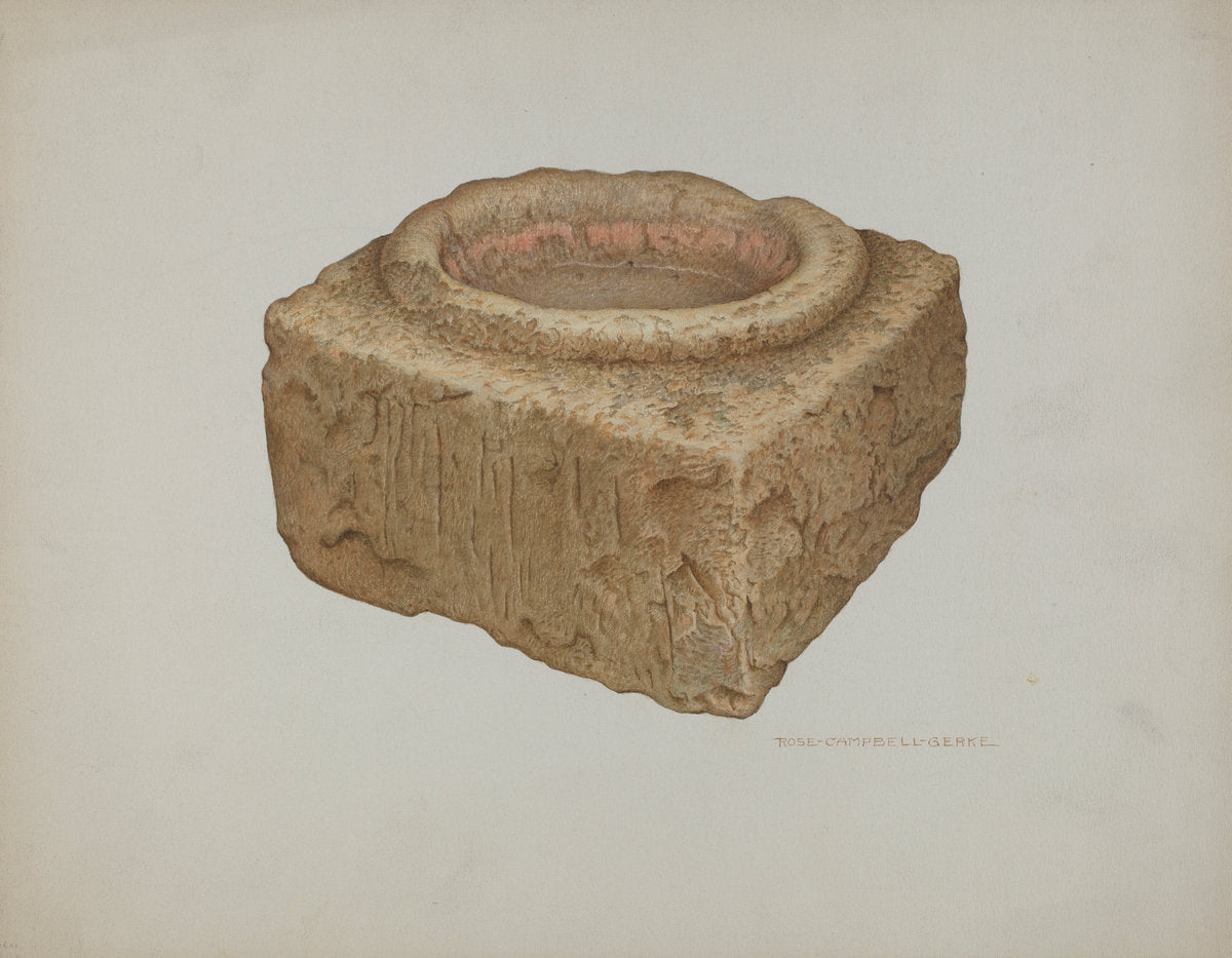 Sandstone Holy Water Font by Rose Campbell-Gerke (American, active c. 1935), 16X12"(A3)Poster Print