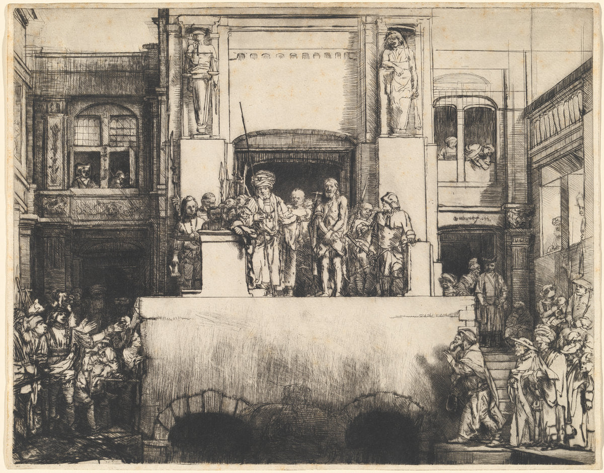 Christ Presented to the People: Oblong Plate by Rembrandt van Rijn (Dutch, 1606 - 1669), 16X12"(A3)Poster Print