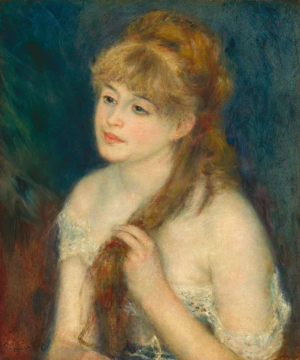 Young Woman Braiding Her Hair by Auguste Renoir (French, 1841 - 1919), 16X12"(A3)Poster Print