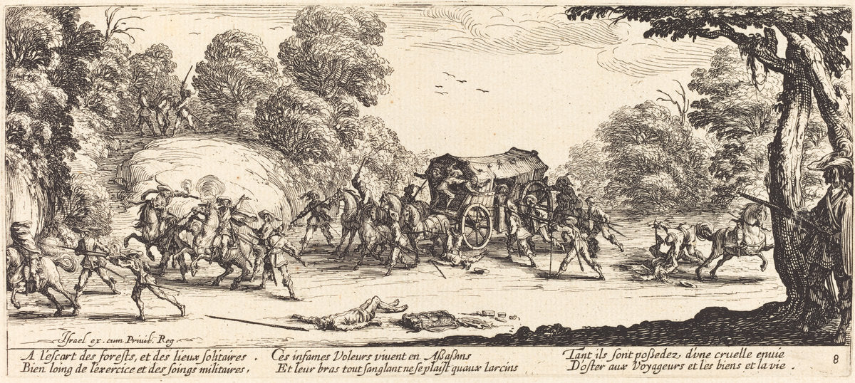 Attack on a Coach by Jacques Callot (French, 1592 - 1635), 16X12"(A3)Poster Print
